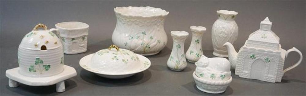 NINE BELLEEK PORCELAIN SHAMROCK