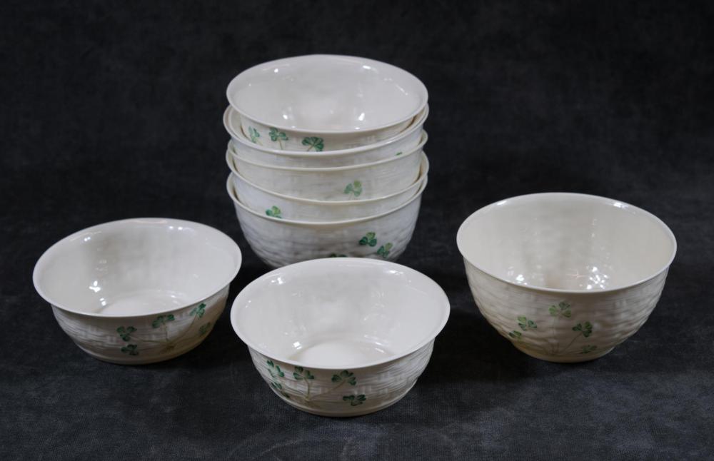 NINE BELLEEK SHAMROCK BOWLS, POST