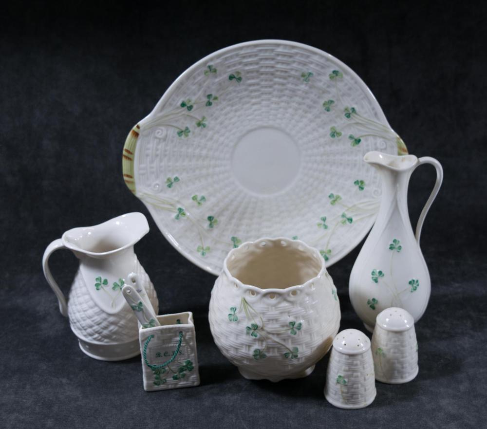 NINE BELLEEK SHAMROCK TABLE