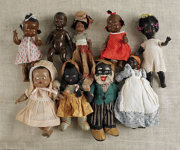 Nine black Americana dolls to