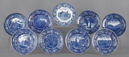 Nine blue Staffordshire American