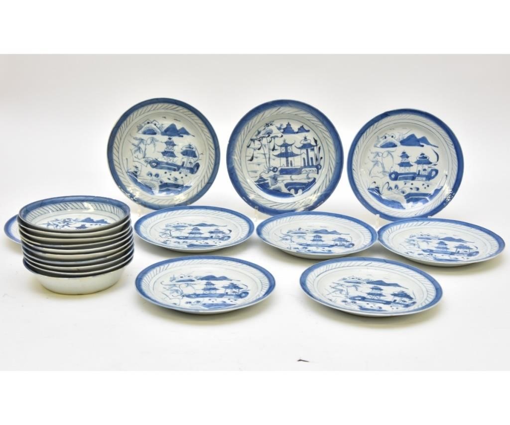 Nine Canton porcelain plates,