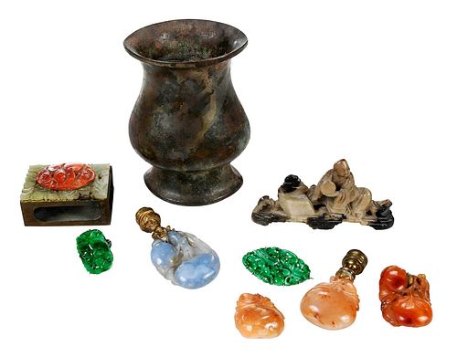 NINE CHINESE CARVED STONE AND