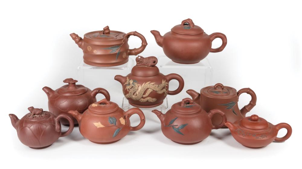 NINE CHINESE YIXING POTTERY