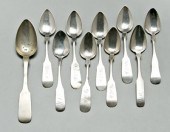 Nine coin silver spoons, all w