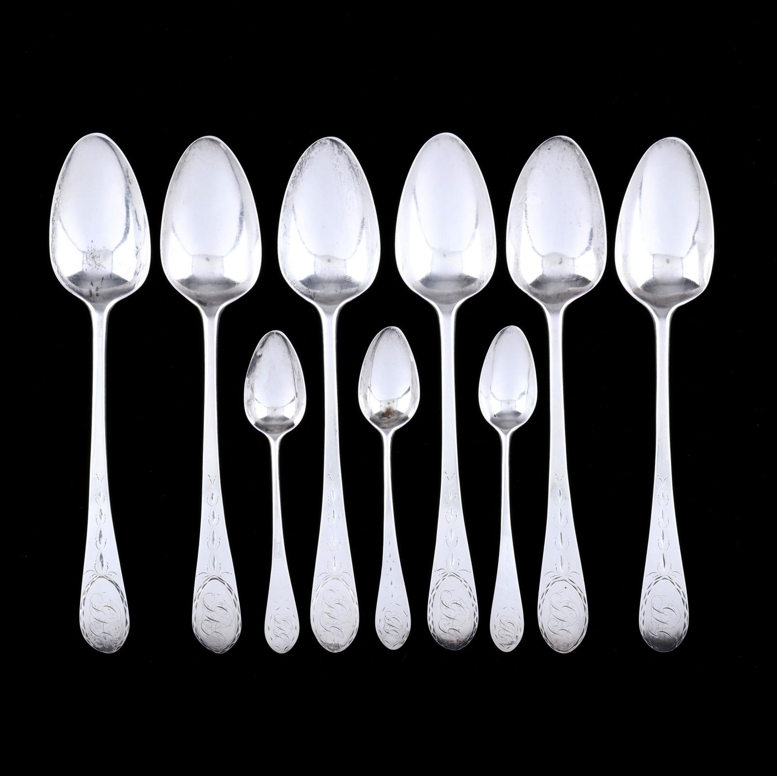 NINE COIN SILVER SPOONS BY