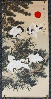NINE CRANES IN FOREST LANDSCAP