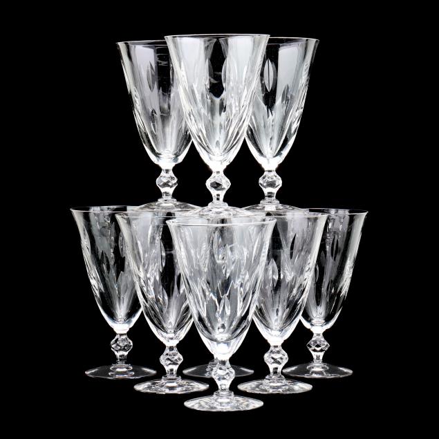 NINE CUT GLASS GOBLETS Circa