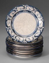 Nine Dedham rabbit plates: all