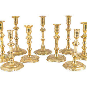 Nine English Brass Candlesticks