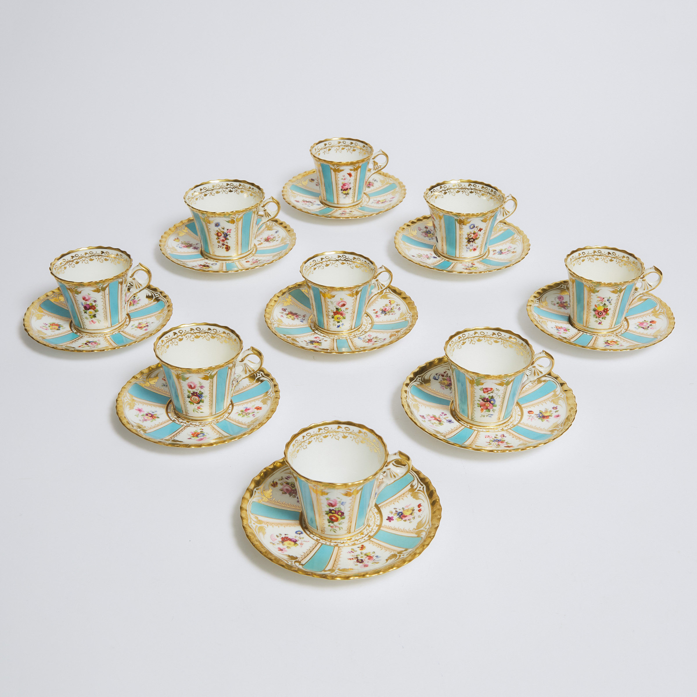 Nine English Porcelain Floral
