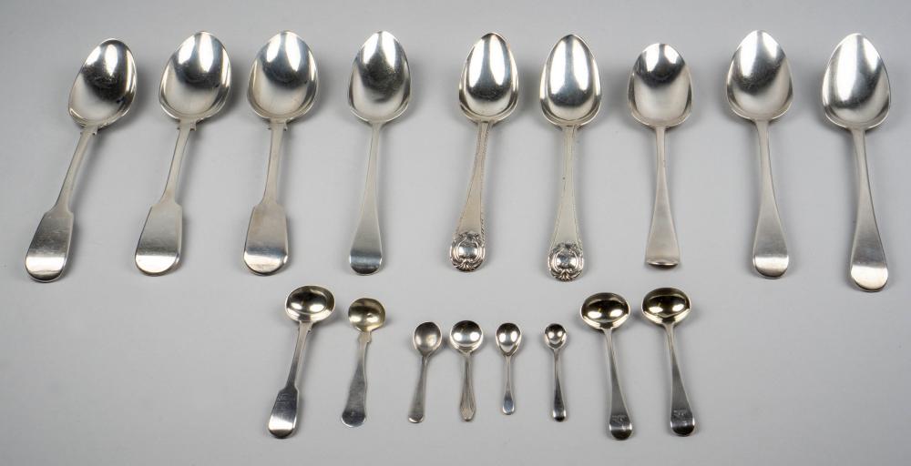 NINE ENGLISH SILVER PLACE SPOONS,