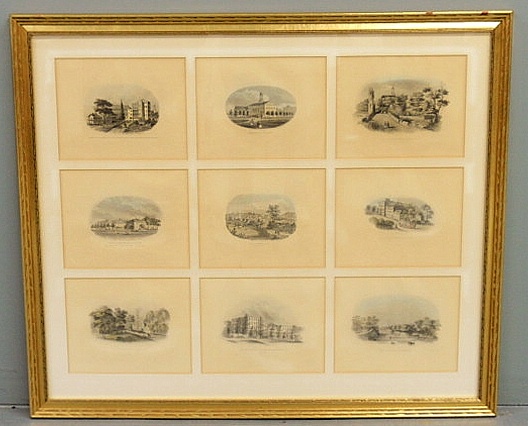 Nine engravings of views of the