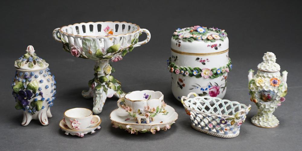 NINE FLORAL ENCRUSTED AND DECORATED