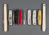 Nine folding pocket knives wit