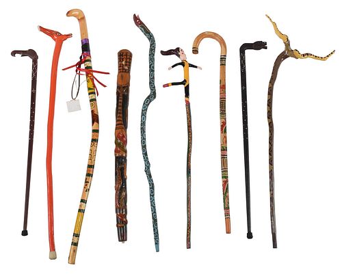 NINE FOLK ART WALKING STICKS -