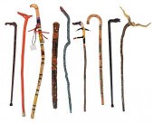 NINE FOLK ART WALKING STICKS -