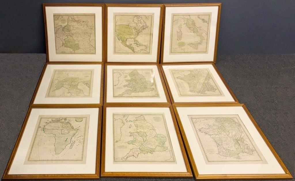 Nine framed and matted colored