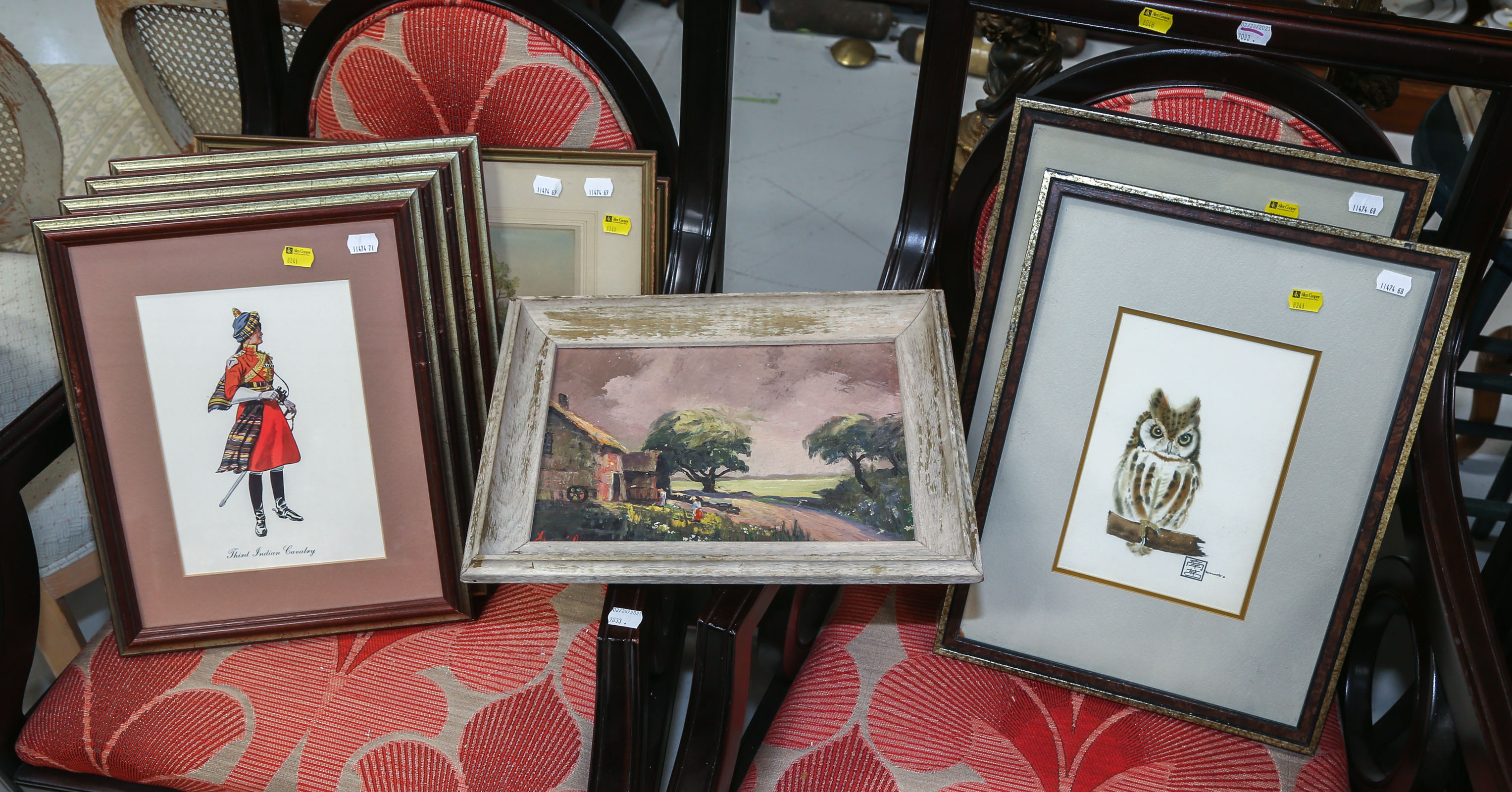 NINE FRAMED ARTWORKS Including a