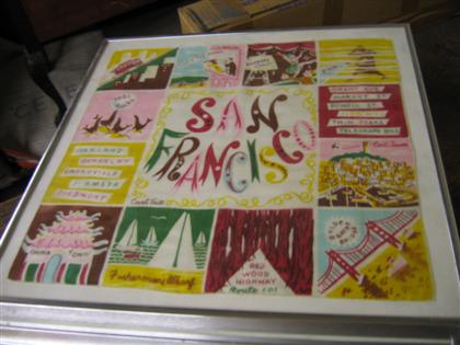 Nine framed city themed napkins