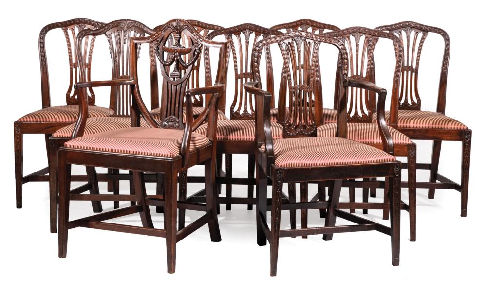 NINE GEORGE III CARVED MAHOGANY