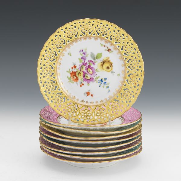 NINE GERMAN DRESDEN PORCELAIN