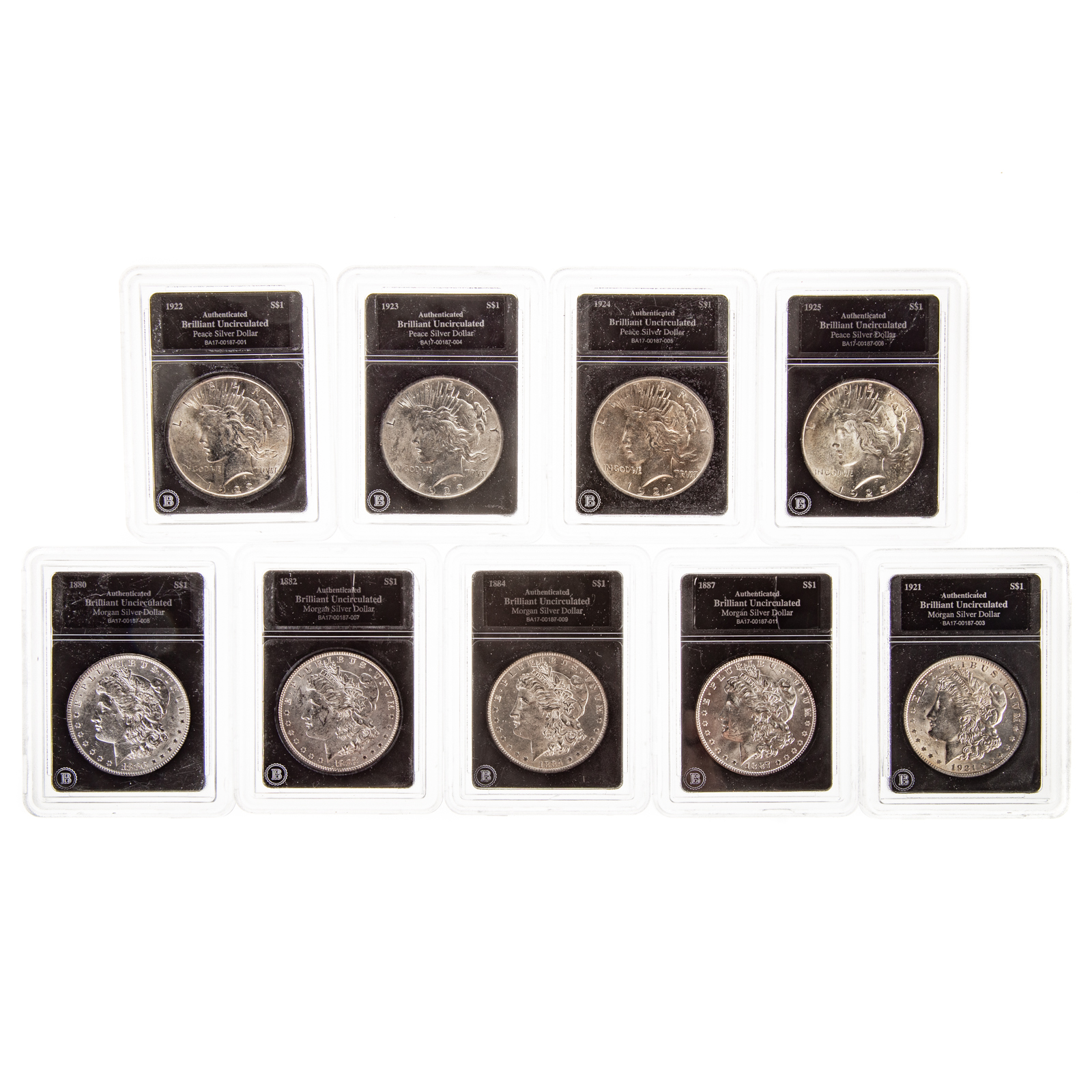 NINE HIGHER GRADE SILVER DOLLARS In