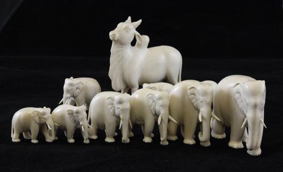 Nine Indian ivory figures of an