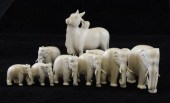 Nine Indian ivory figures of a