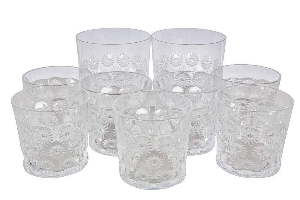 NINE LALIQUE MOLDED GLASS