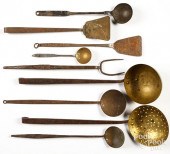 NINE LONG HANDLED IRON UTENSIL