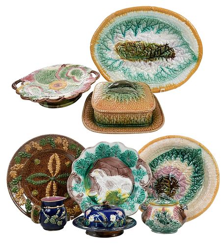 NINE MAJOLICA TABLEWARE