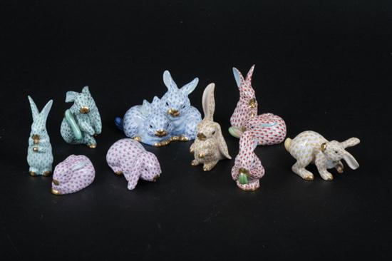NINE MINIATURE HEREND PORCELAIN