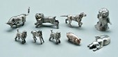 Nine miniature silver animals: