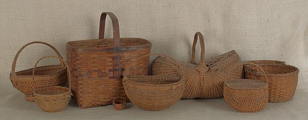 Nine miscellaneous baskets to