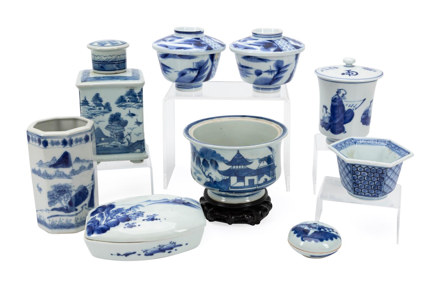 NINE MOSTLY CHINESE BLUE & WHITE
