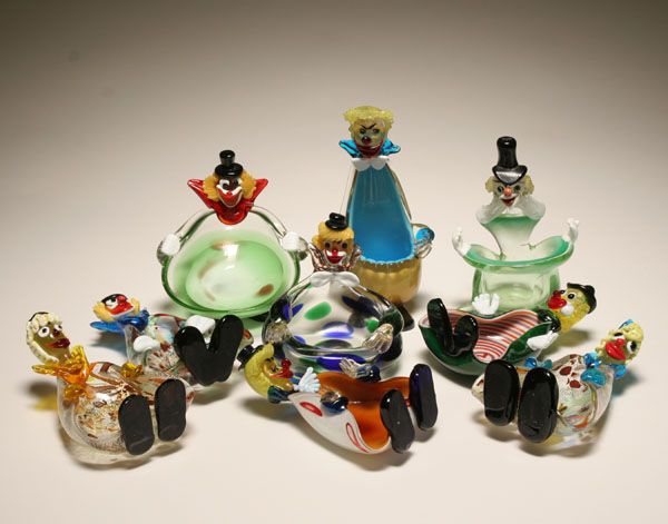 Nine Murano art glass figural clown