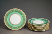 NINE NORITAKE GILT ON GREEN GR