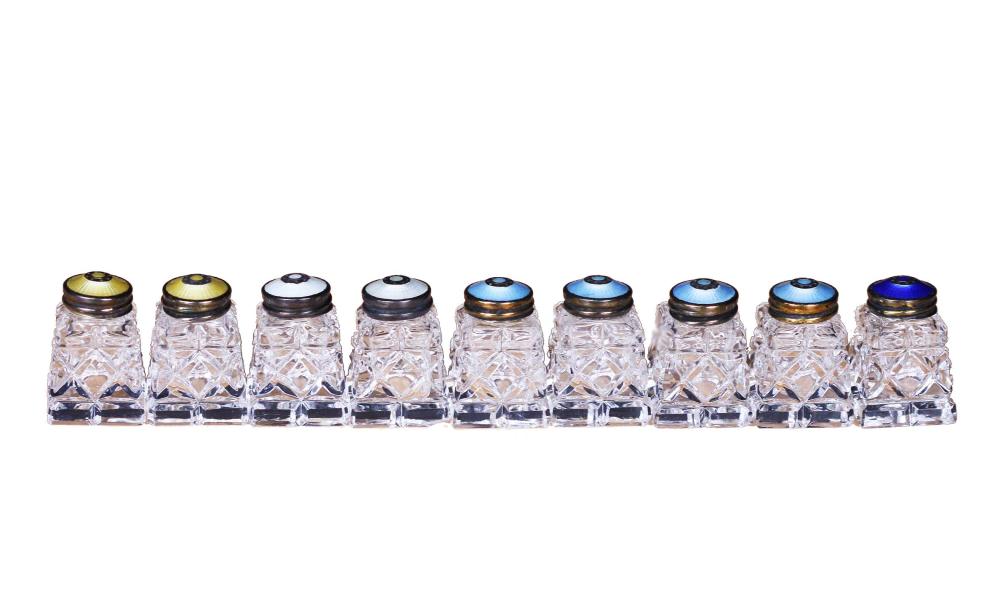 NINE NORWEGIAN GLASS & ENAMEL