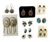 NINE PAIRS OF SILVER EARRINGS,