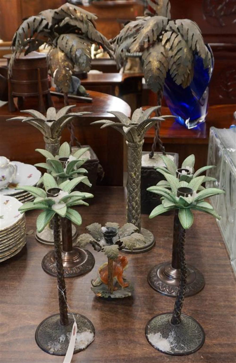 NINE PATINATED METAL PALM TREE