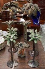 NINE PATINATED METAL PALM TREE
