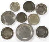 NINE PEWTER PLATES AND CHARGER