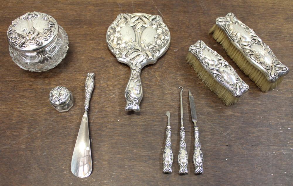 NINE PIECE ART NOUVEAU STERLING