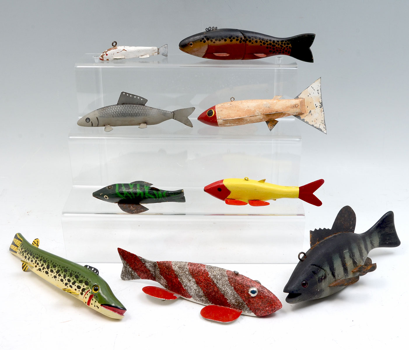 NINE PIECE FOLK ART FISH DECOY LOT: