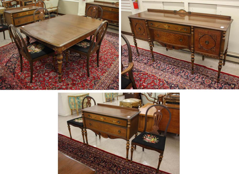 NINE-PIECE MAHOGANY AND WALNUT