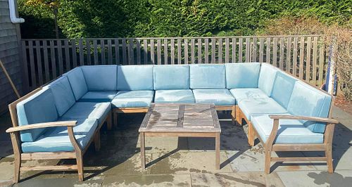 NINE-PIECE SECTIONAL TEAK SOFA