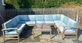 NINE-PIECE SECTIONAL TEAK SOFA