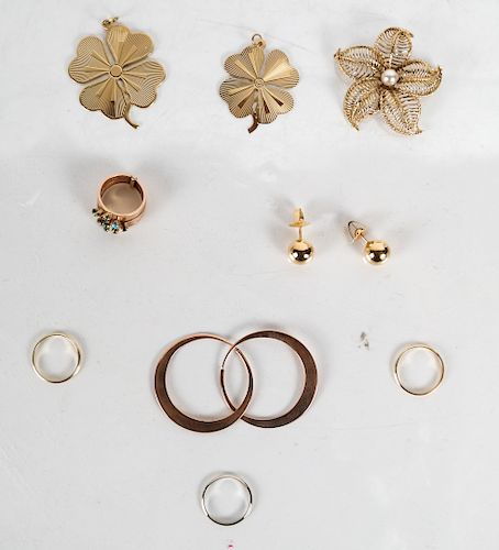 NINE PIECES 14K YELLOW GOLD