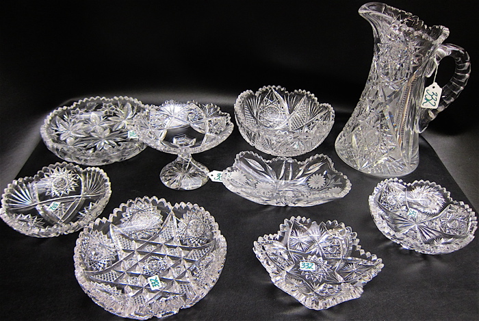 NINE PIECES AMERICAN CUT CRYSTAL